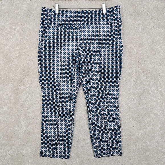 Maeve Anthropologie Pants Womens‎ LP Blue Geometric Stretch Cropped Preppy - Picture 1 of 14